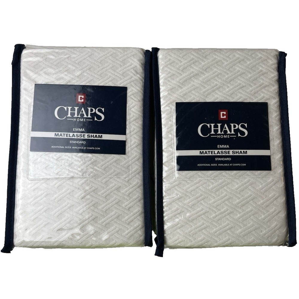 CHAPS Home Standard PILLOW SHAMS TWO Size: 20 х 26" NEW White "MATELASSE"